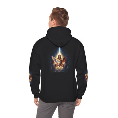Christian Hoodie – "A Heart Divided Within Divine Grace" Religious Pullover with Angel Artwork