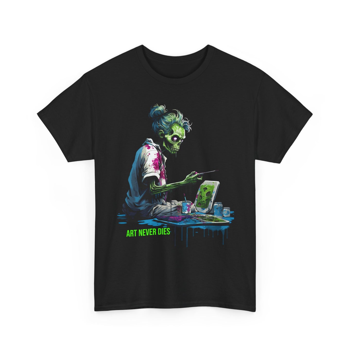 Zombie Artist T-Shirt – Art Never Dies Graphic Tee, Dark Streetwear Horror Shirt, Gothic Painter Tee, Edgy Alternative Clothing