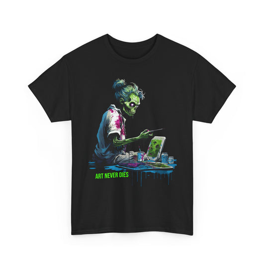 Zombie Artist T-Shirt – Art Never Dies Graphic Tee, Dark Streetwear Horror Shirt, Gothic Painter Tee, Edgy Alternative Clothing