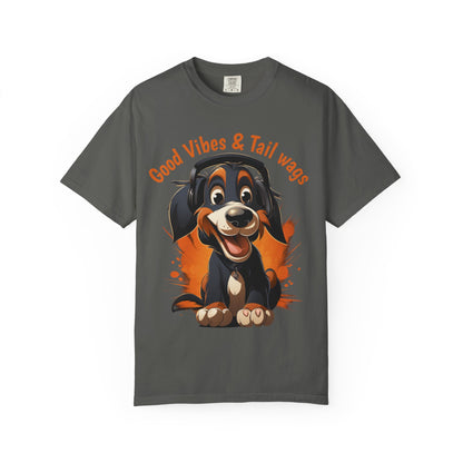 Good Vibes & Tail Wags T-shirt | Happy Cartoon Dog Design