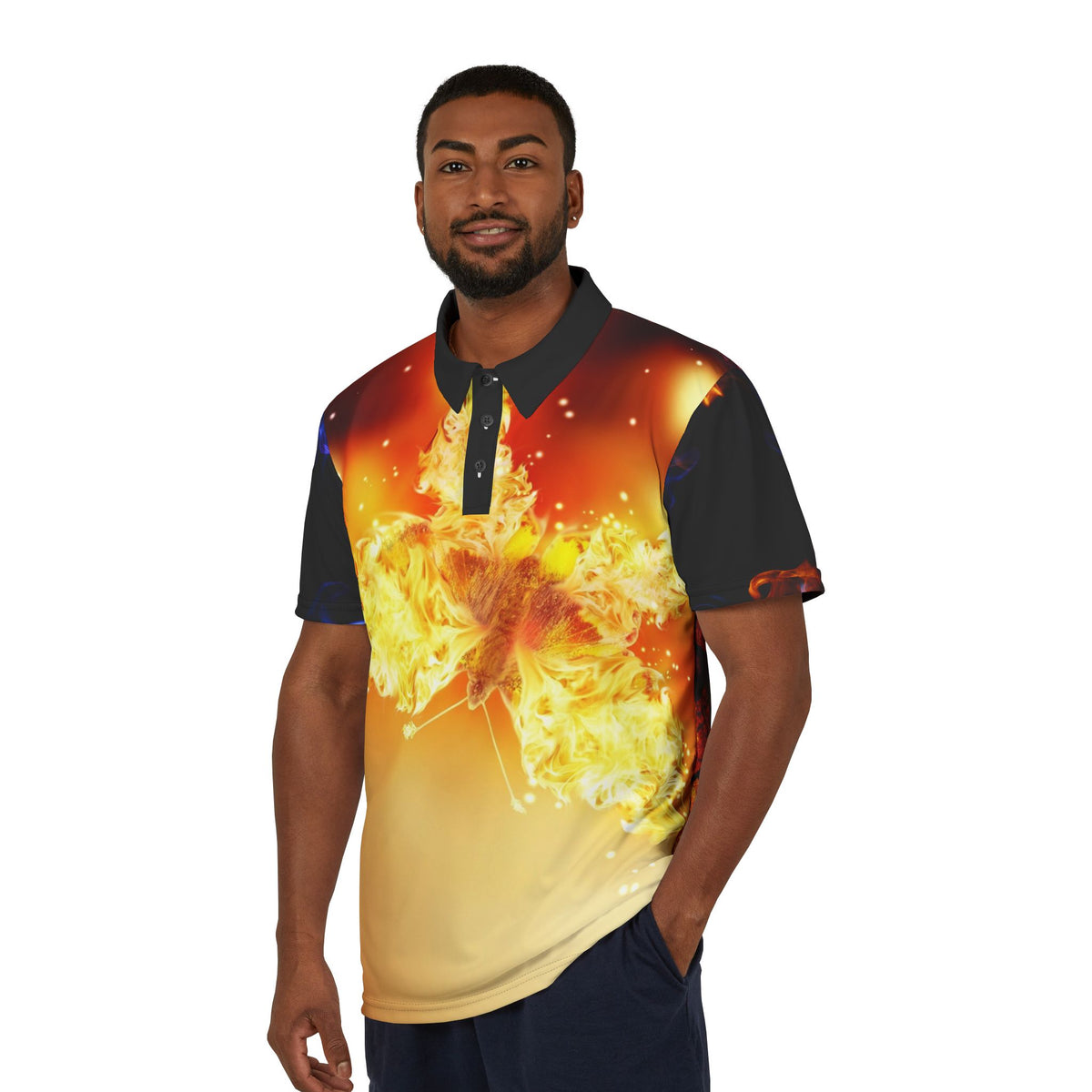 Flame All-Over Print Polo Shirt - product view