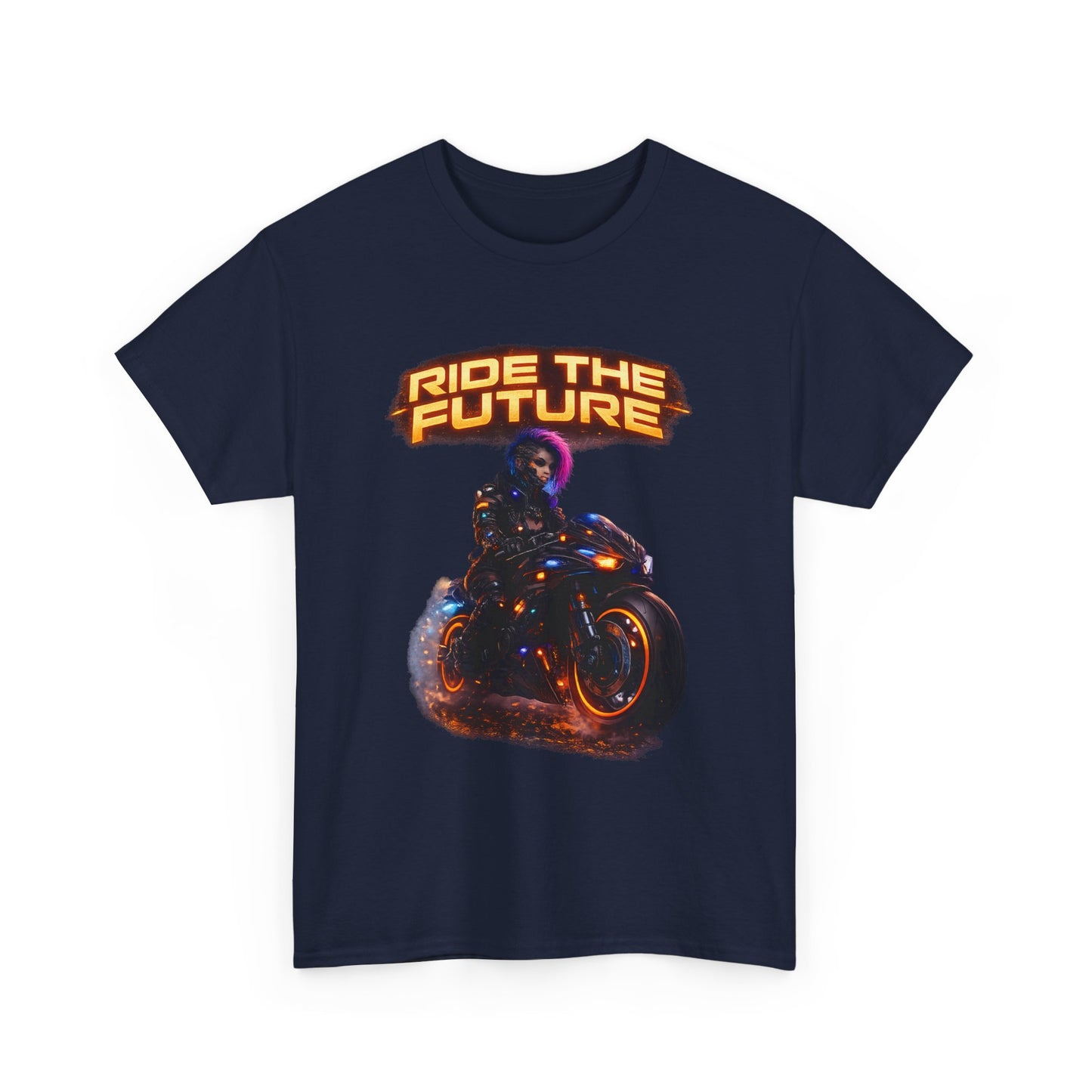 Motorcycle Rider Graphic Tee — Neon Flame Biker Shirt