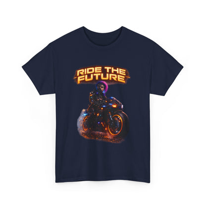 Motorcycle Rider Graphic Tee — Neon Flame Biker Shirt