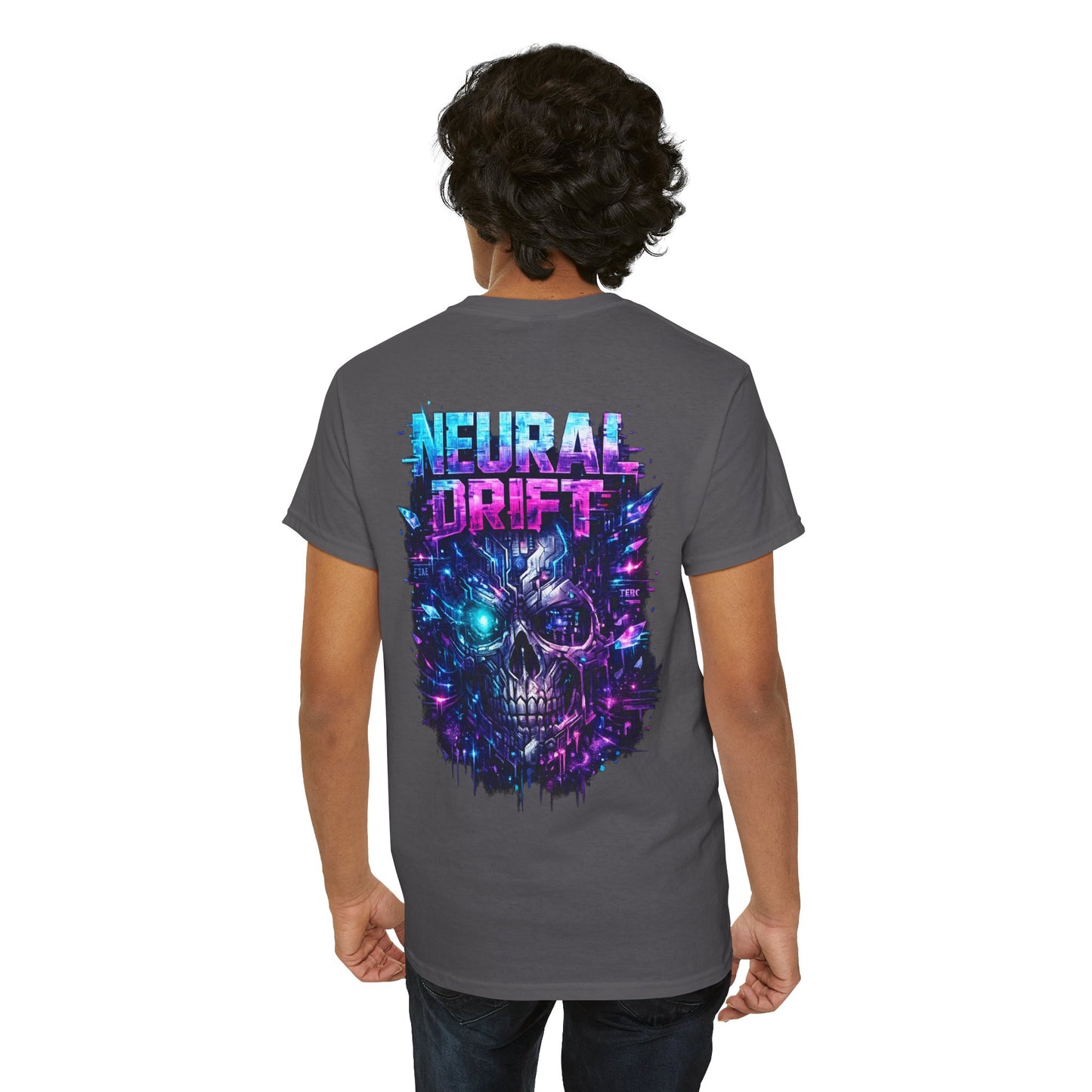 Neural Drift Cyberpunk T-Shirt | Futuristic AI Skull Sci-Fi Graphic Tee, Neon Streetwear Shirt