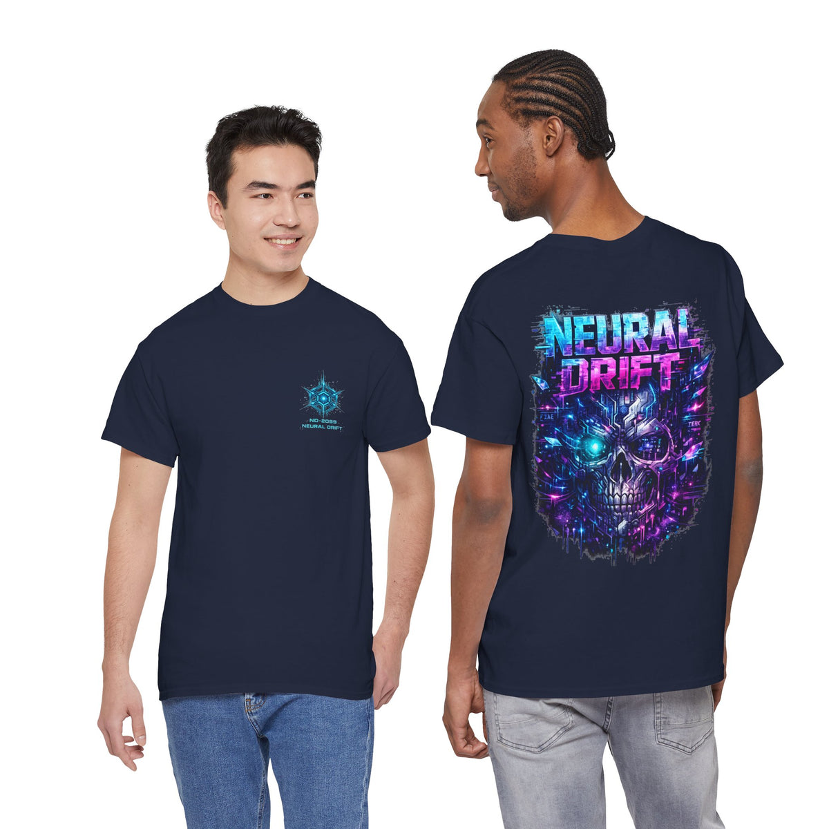 Neural Drift Cyberpunk Skull T-Shirt - product view