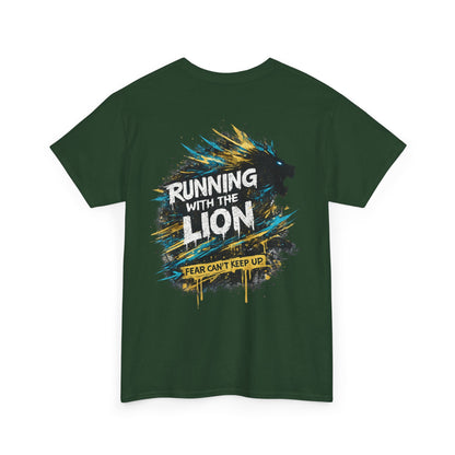 Running With The Lion Christian Graphic T-Shirt | Fear Can't Keep Up Faith Streetwear Tee
