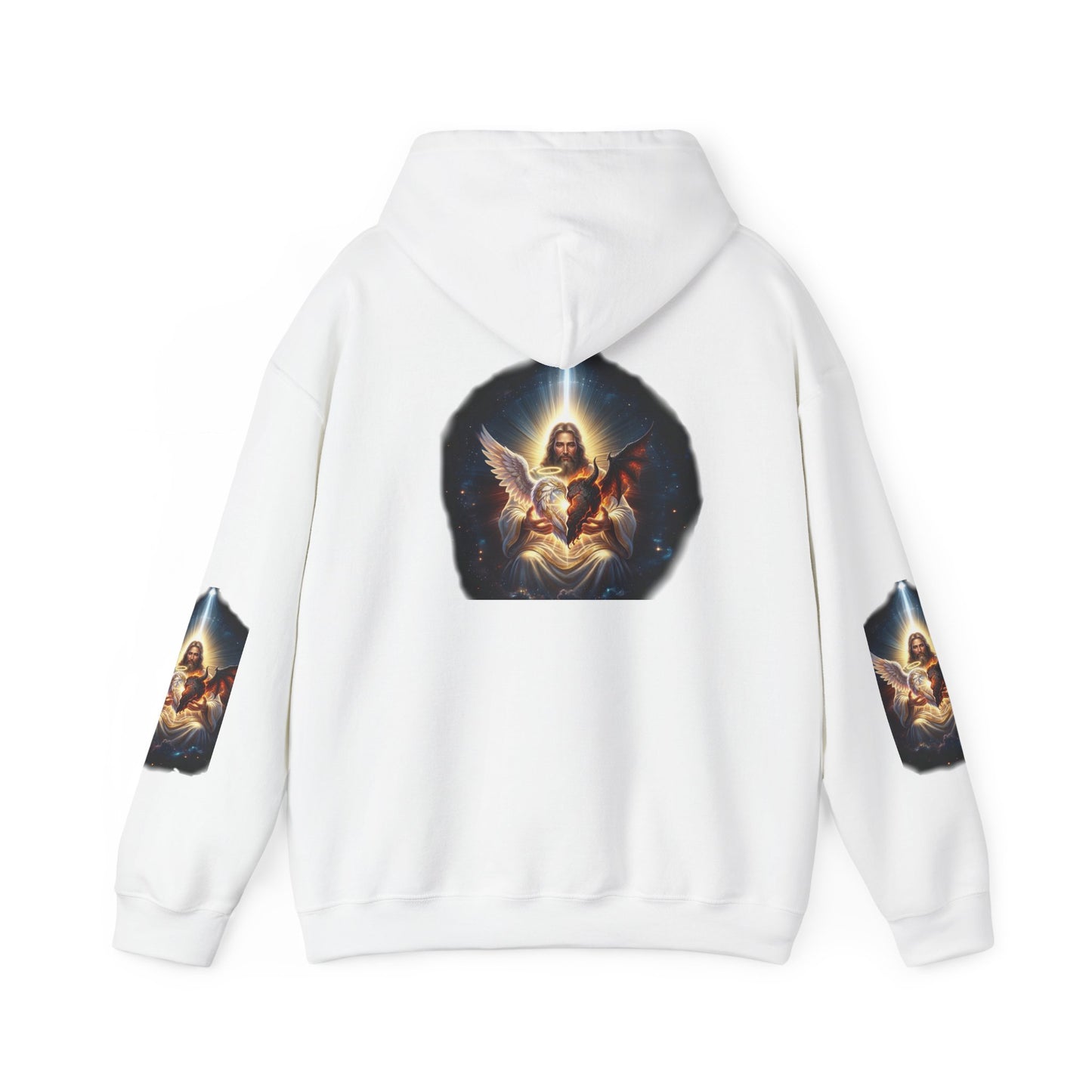 Christian Hoodie – "A Heart Divided Within Divine Grace" Religious Pullover with Angel Artwork
