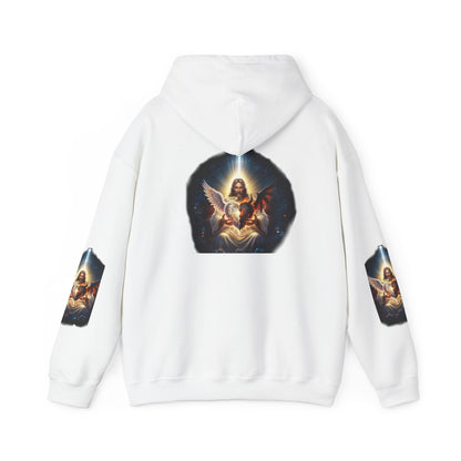 Christian Hoodie – "A Heart Divided Within Divine Grace" Religious Pullover with Angel Artwork