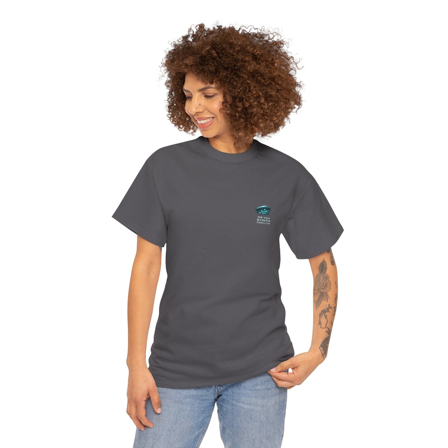 Synth Rebellion Cyberpunk T-Shirt | Born Human Upgraded by Chaos Futuristic Graphic Tee