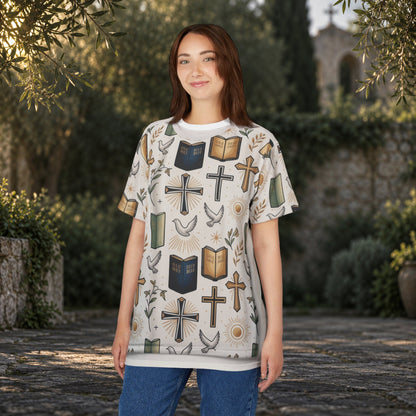 Christian Faith All-Over Print T-Shirt | Crosses & Doves - product view