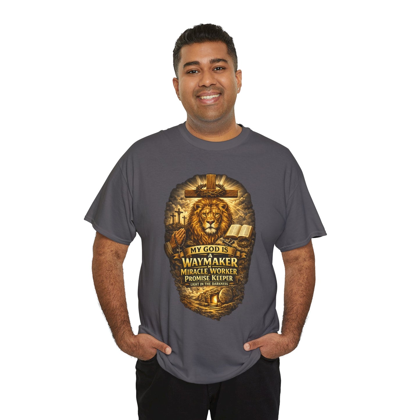 Christian Lion of Judah T-Shirt – Waymaker Miracle Worker Faith Shirt, Jesus Cross Graphic Tee, Bible Verse Religious Shirt, Unisex Christian Apparel