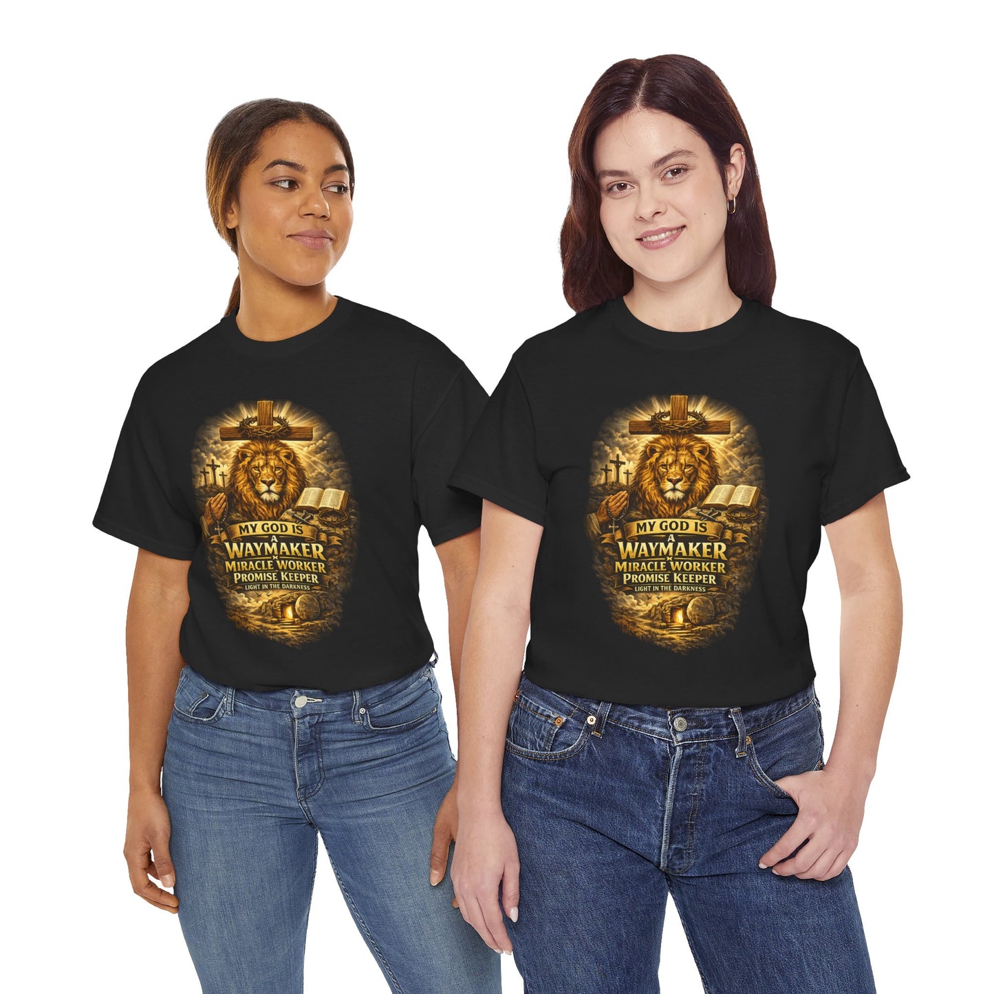 Christian Lion of Judah T-Shirt – Waymaker Miracle Worker Faith Shirt, Jesus Cross Graphic Tee, Bible Verse Religious Shirt, Unisex Christian Apparel