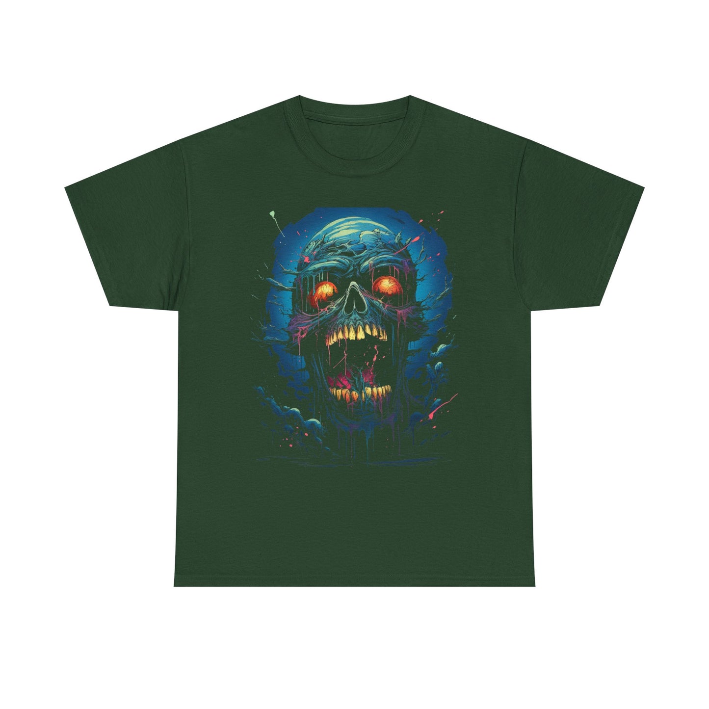 Neon Skull Horror T-Shirt — Glowing Zombie Graphic Tee for Halloween & Gothic Style