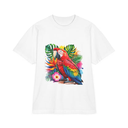 T-Shirt — Tropical Parrot Graphic Tee (Colorful Macaw & Hibiscus)