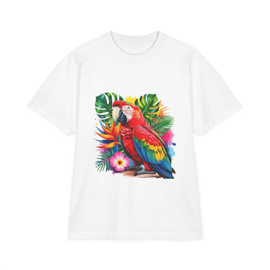 T-Shirt — Tropical Parrot Graphic Tee (Colorful Macaw & Hibiscus)