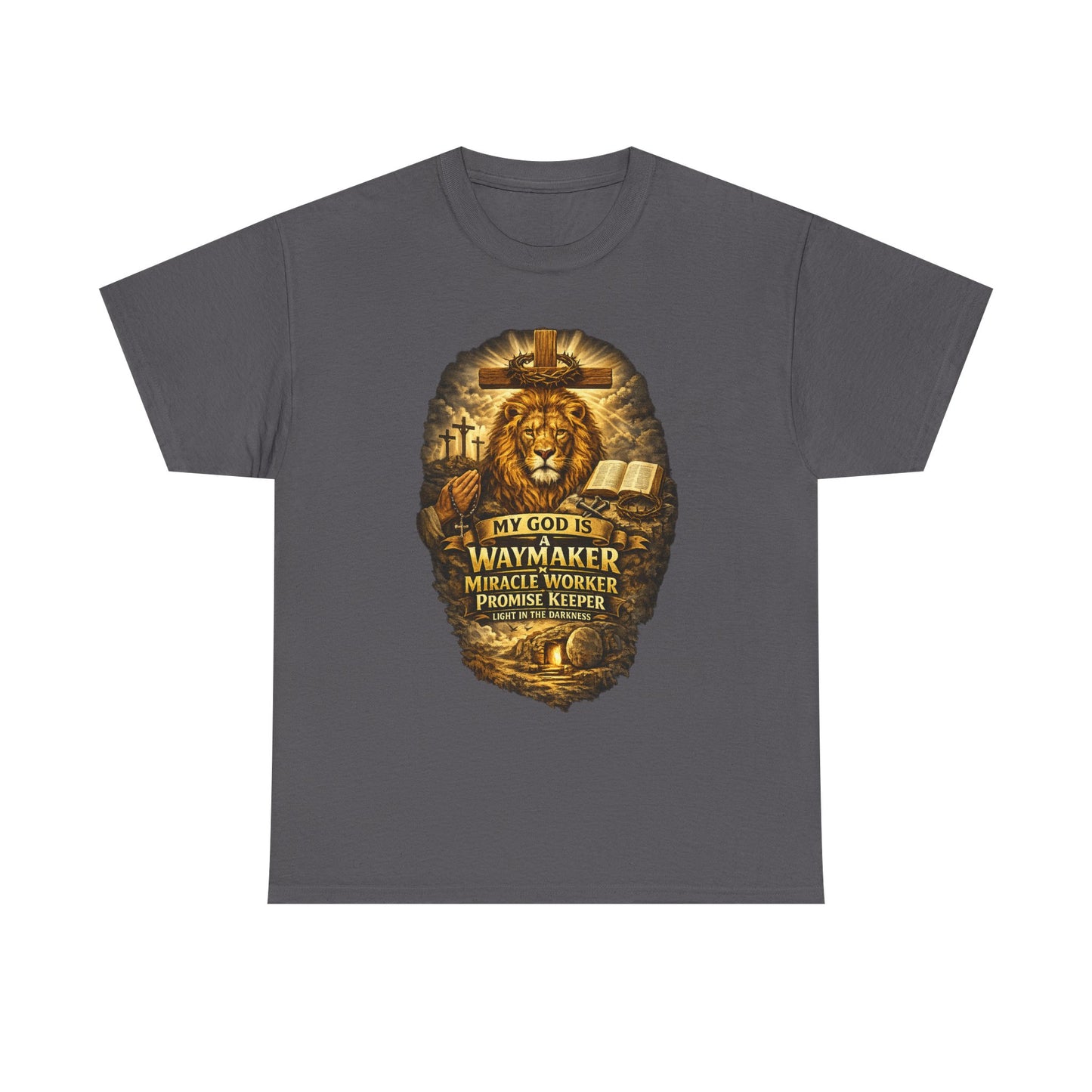 Christian Lion of Judah T-Shirt – Waymaker Miracle Worker Faith Shirt, Jesus Cross Graphic Tee, Bible Verse Religious Shirt, Unisex Christian Apparel