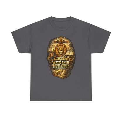 Christian Lion of Judah T-Shirt – Waymaker Miracle Worker Faith Shirt, Jesus Cross Graphic Tee, Bible Verse Religious Shirt, Unisex Christian Apparel