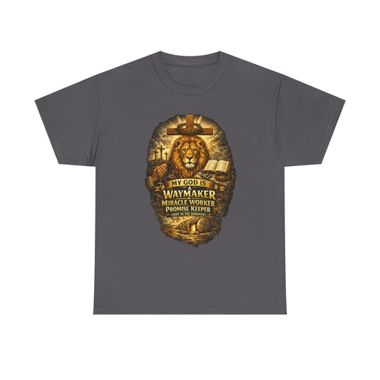 Christian Lion of Judah T-Shirt – Waymaker Miracle Worker Faith Shirt, Jesus Cross Graphic Tee, Bible Verse Religious Shirt, Unisex Christian Apparel