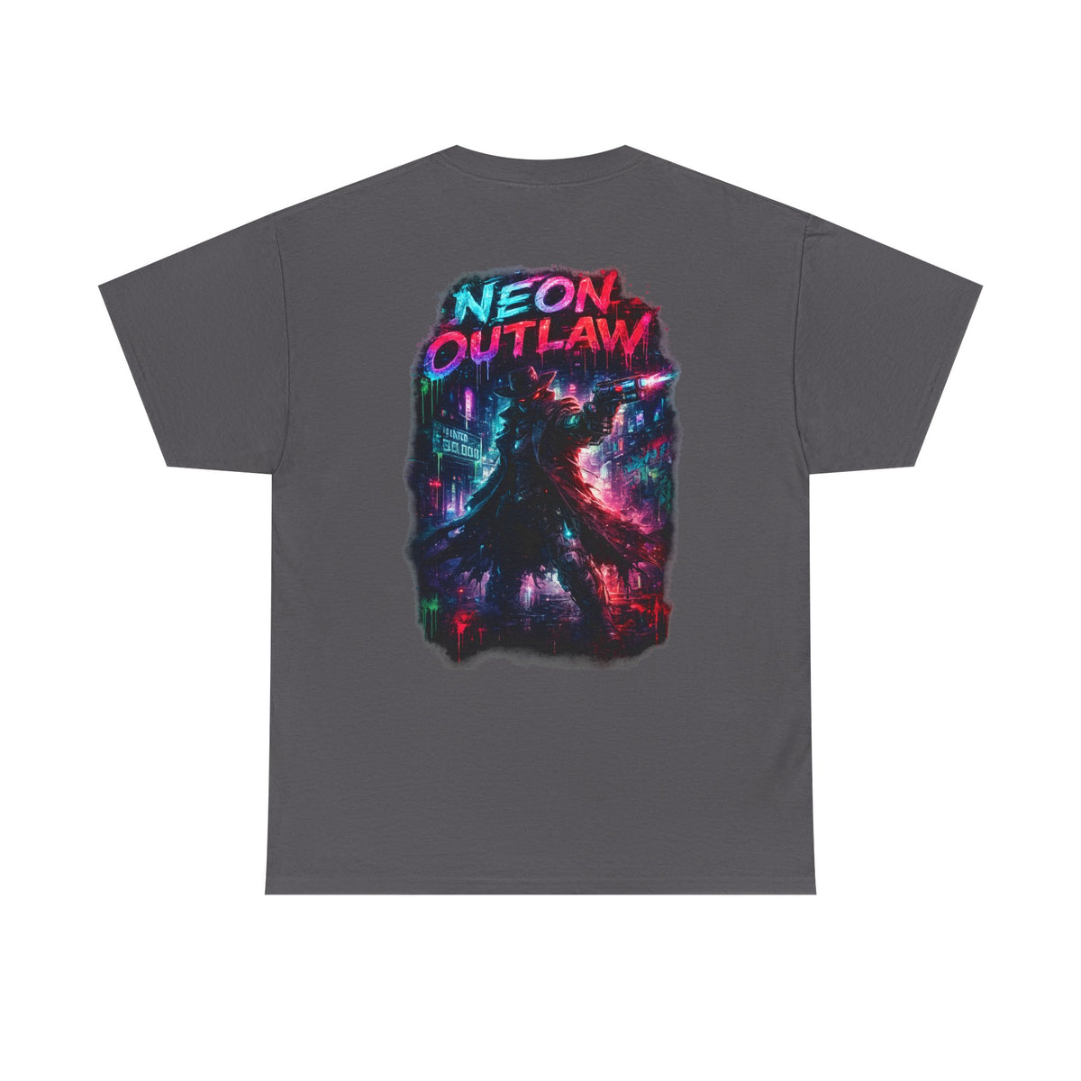 Neon Outlaw Cyberpunk Graphic T-Shirt - back graphic