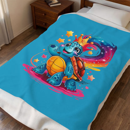 Cute Rainbow Turtle Velveteen Plush Blanket — Soft Kids Throw with Crowned Turtle Design
