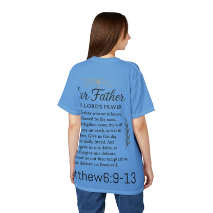 Easter Cross Tee — Rose-Wrapped Cross with Lambs All-Over Print