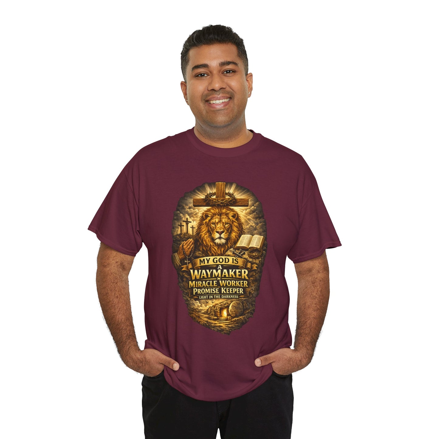 Christian Lion of Judah T-Shirt – Waymaker Miracle Worker Faith Shirt, Jesus Cross Graphic Tee, Bible Verse Religious Shirt, Unisex Christian Apparel