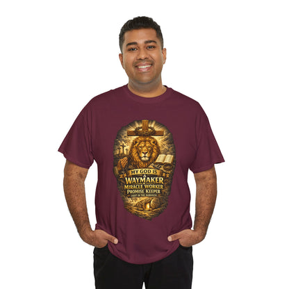 Christian Lion of Judah T-Shirt – Waymaker Miracle Worker Faith Shirt, Jesus Cross Graphic Tee, Bible Verse Religious Shirt, Unisex Christian Apparel