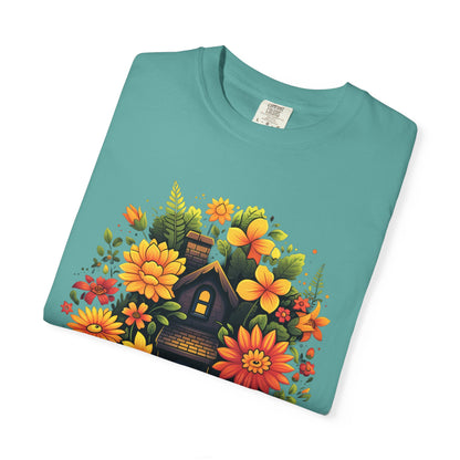 Sunlit Cottage Floral T‑Shirt — Cozy Autumn Garden Illustration