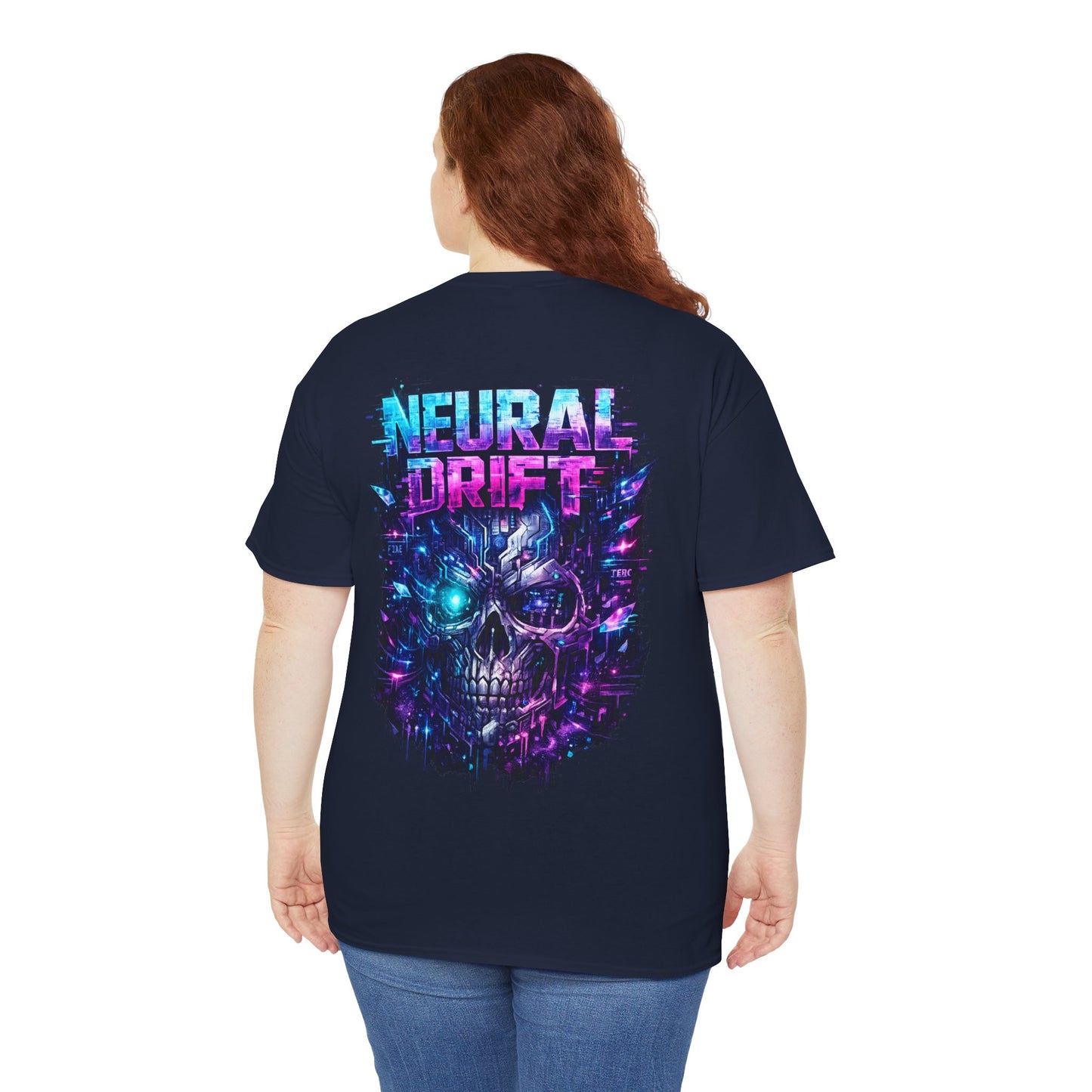 Neural Drift Cyberpunk T-Shirt | Futuristic AI Skull Sci-Fi Graphic Tee, Neon Streetwear Shirt