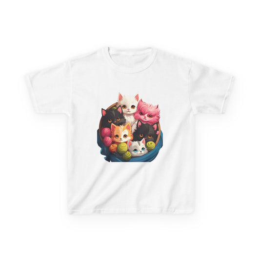 Adorable Cat-Themed Kids Heavy Cotton Tee - Perfect for Animal Lovers, Birthday Gifts, Everyday Wear, Celebration Attire, Cat Enthusiasts