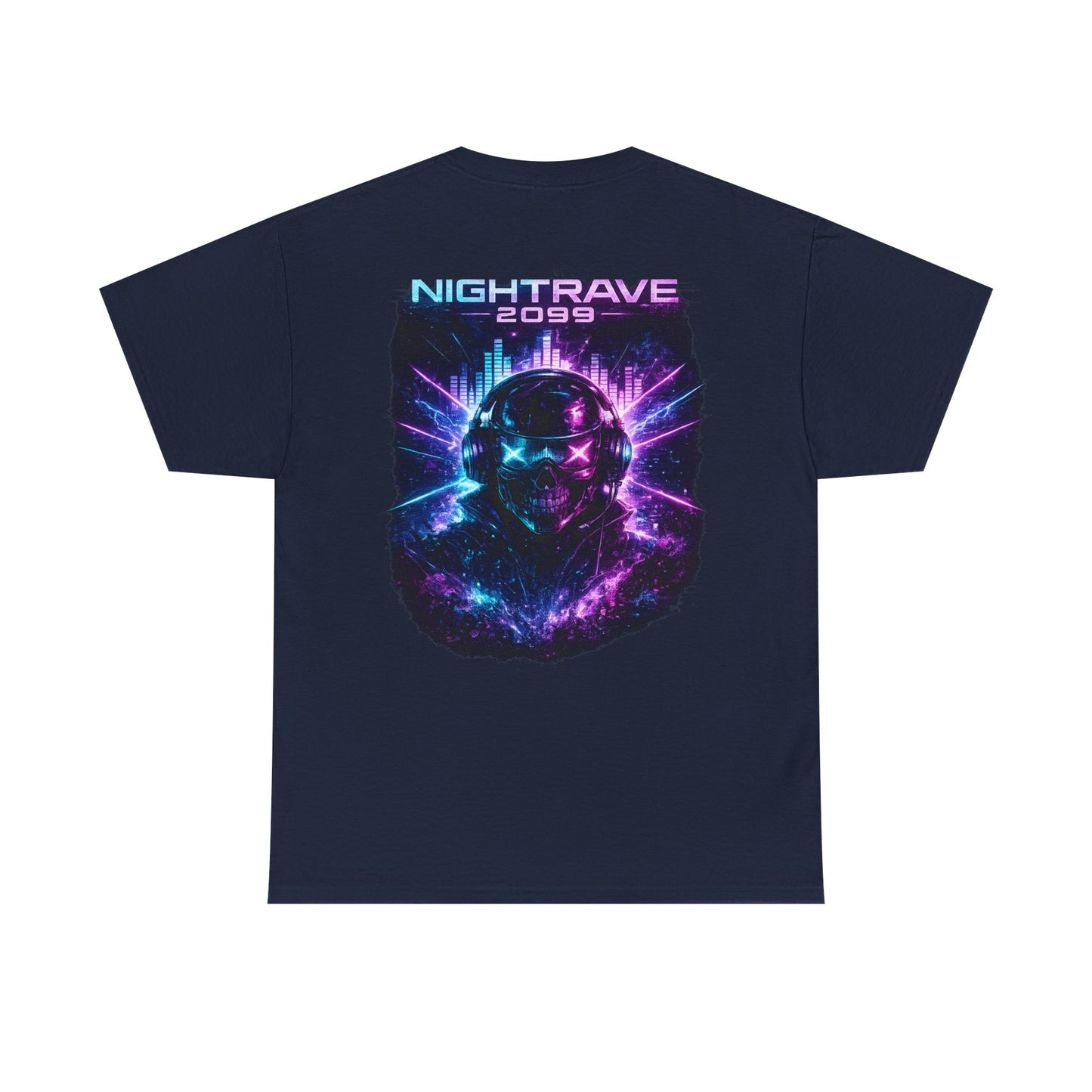 Nightrave 2099 T-Shirt | Cyberpunk Skull DJ Graphic Tee, Neon Rave Streetwear Shirt