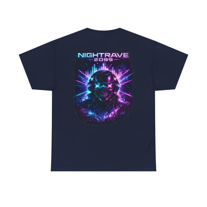Nightrave 2099 T-Shirt | Cyberpunk Skull DJ Graphic Tee, Neon Rave Streetwear Shirt