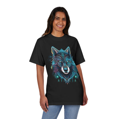 Wolf Face Graphic T-Shirt — Teal Mystic Wolf Art Tee