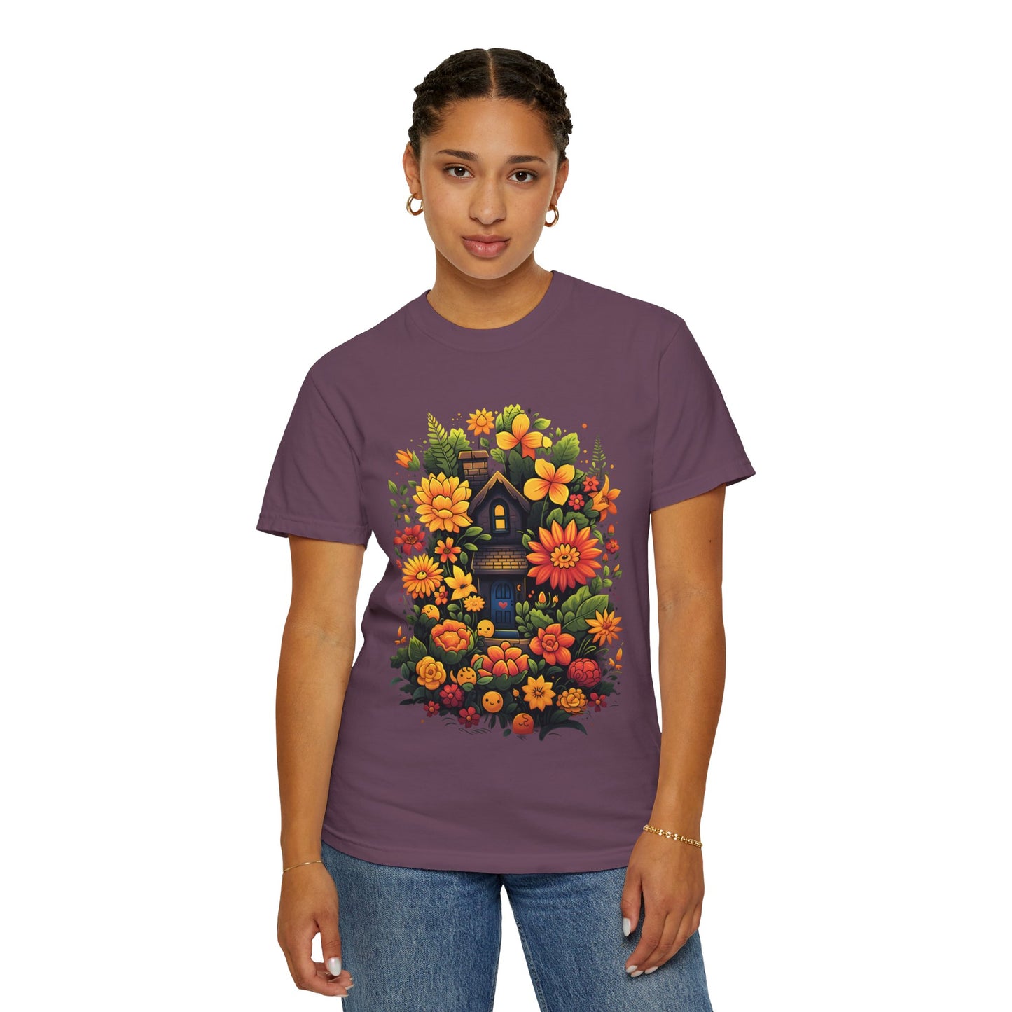 Sunlit Cottage Floral T‑Shirt — Cozy Autumn Garden Illustration