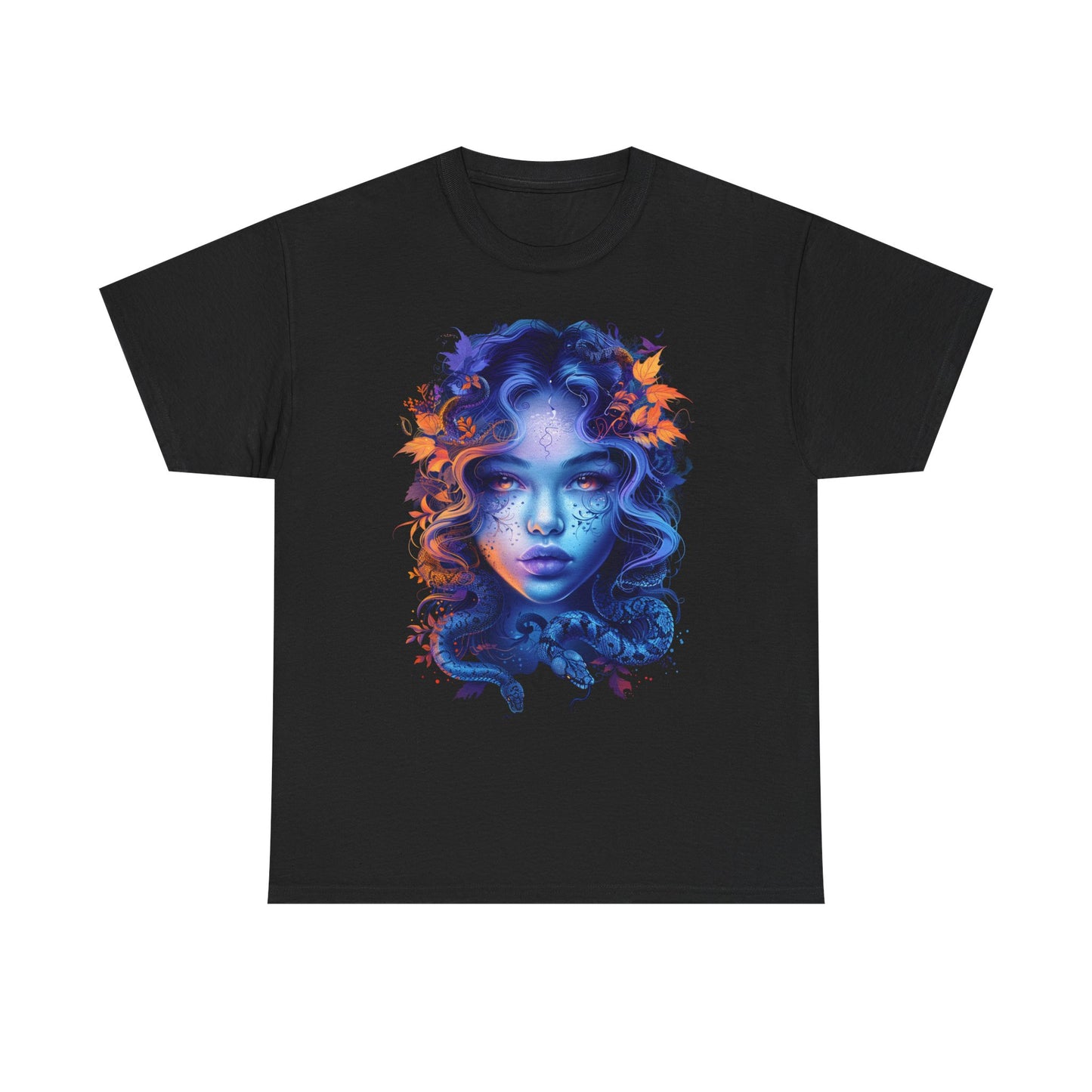 Medusa Moonlight Graphic Tee — Neon Mythical Woman Art T-Shirt