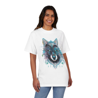 Wolf Face Graphic T-Shirt — Teal Mystic Wolf Art Tee