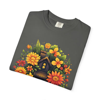 Sunlit Cottage Floral T‑Shirt — Cozy Autumn Garden Illustration