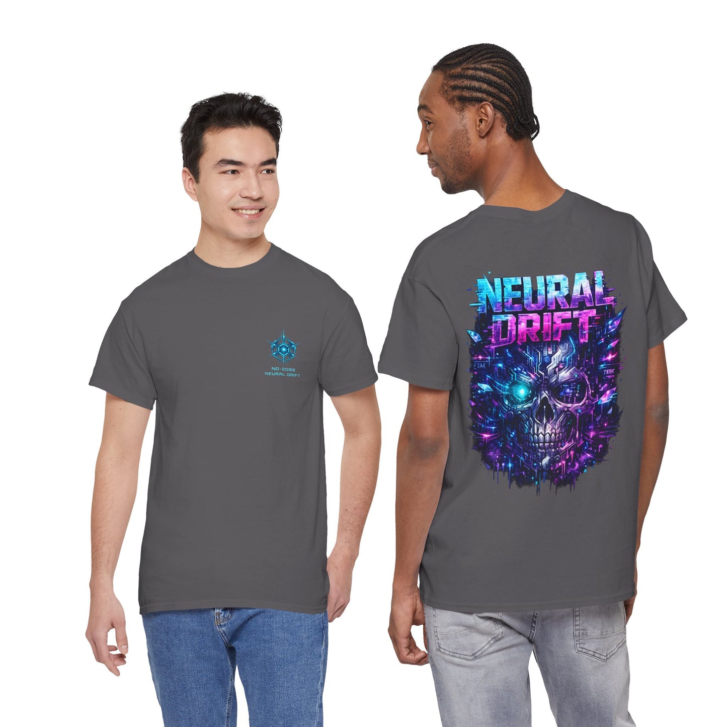 Neural Drift Cyberpunk T-Shirt | Futuristic AI Skull Sci-Fi Graphic Tee, Neon Streetwear Shirt