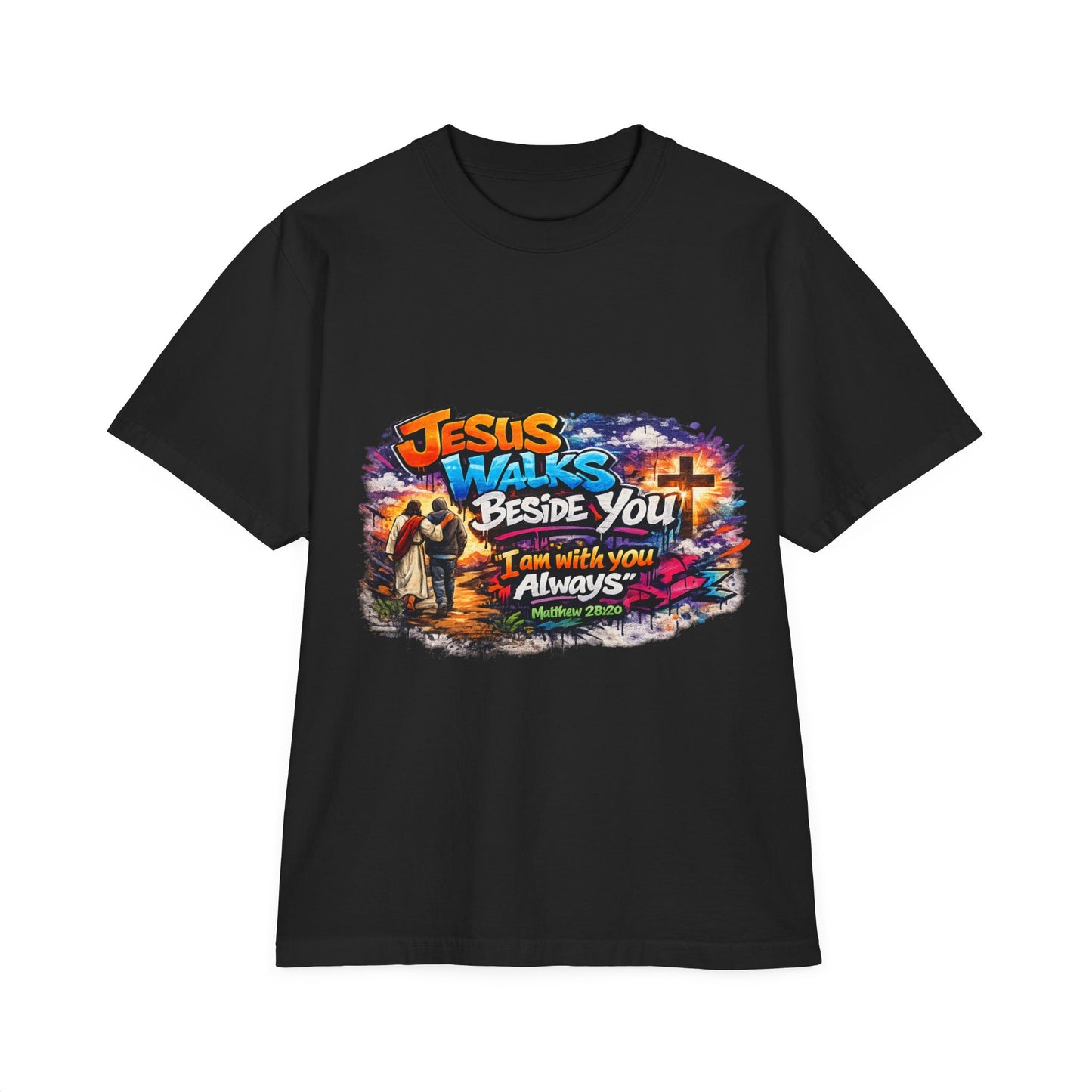 Jesus Walks Beside You T-Shirt — Christian Faith Graphic Tee