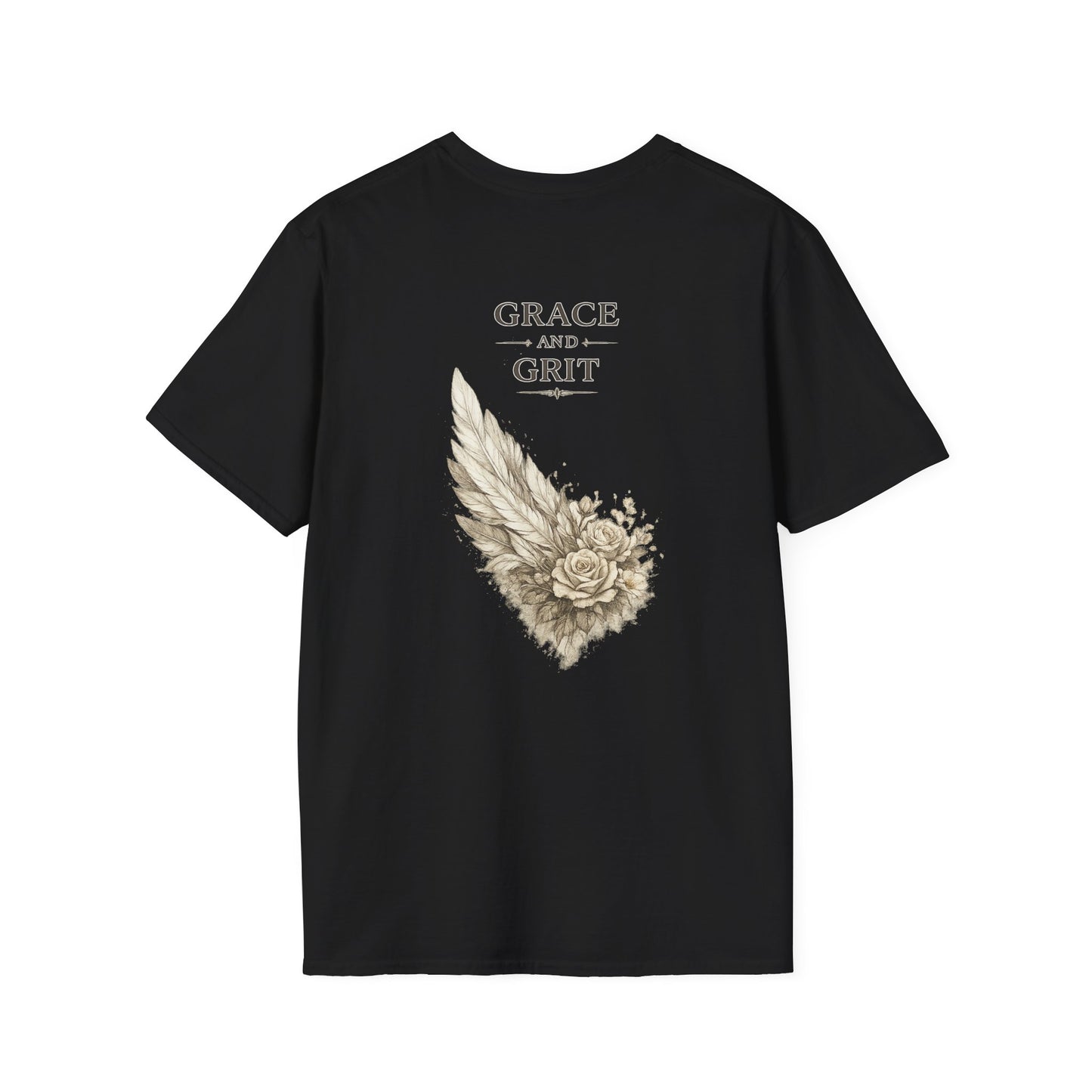 Grace and Grit Women's T-Shirt | Floral Wing Graphic Tee, Inspirational Women's Shirt, Strength and Grace Gift for Her