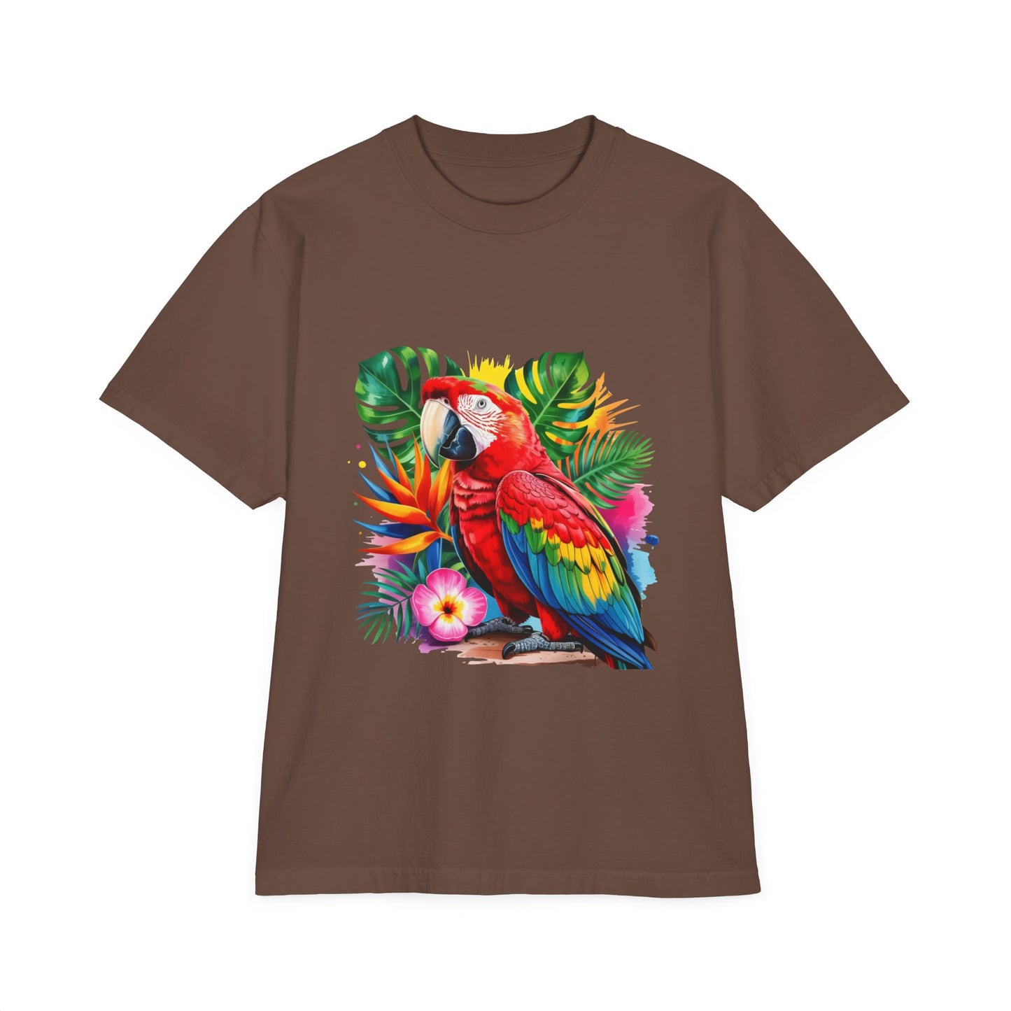 T-Shirt — Tropical Parrot Graphic Tee (Colorful Macaw & Hibiscus)