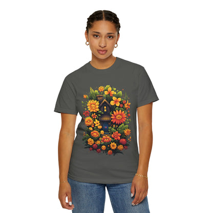 Sunlit Cottage Floral T‑Shirt — Cozy Autumn Garden Illustration