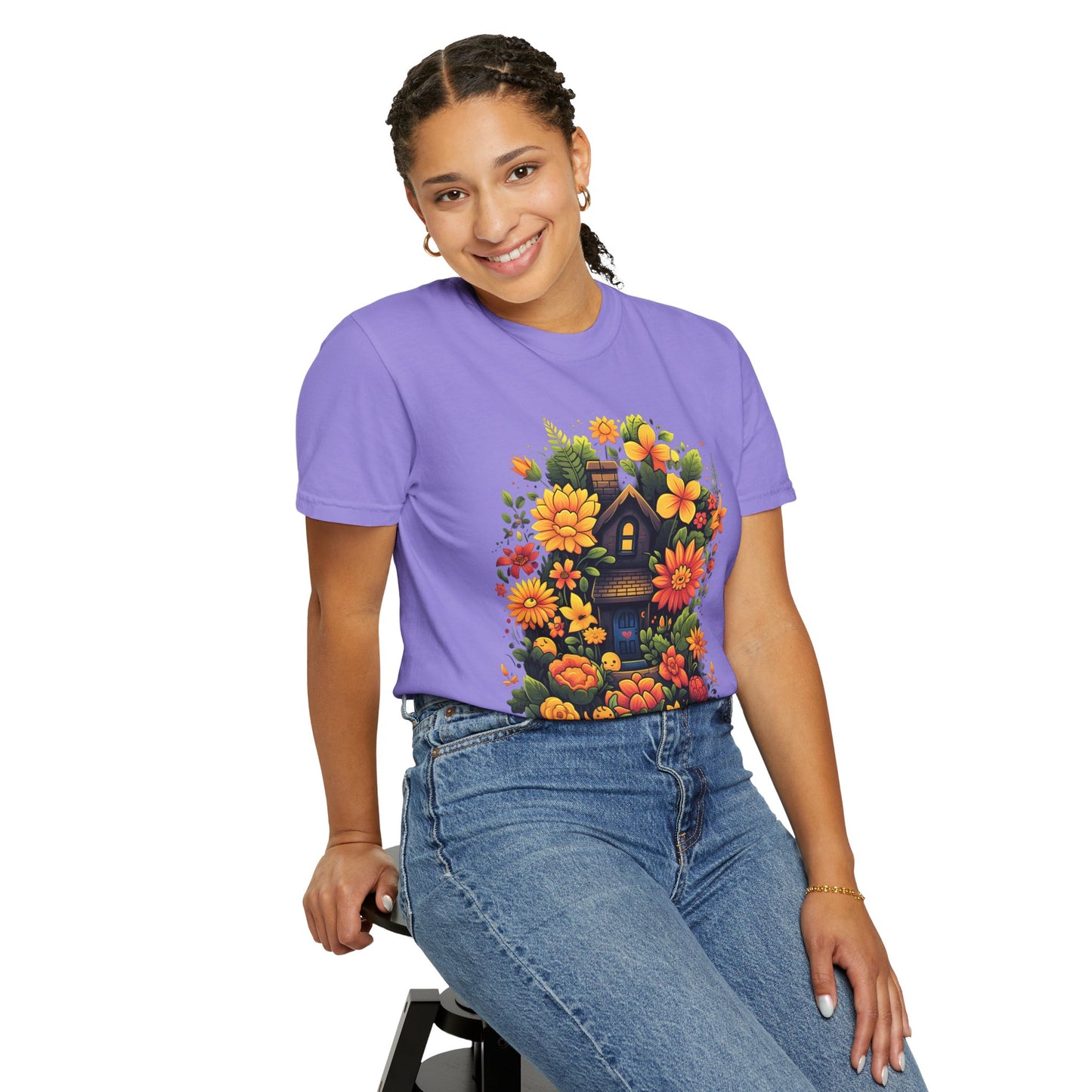 Sunlit Cottage Floral T‑Shirt — Cozy Autumn Garden Illustration