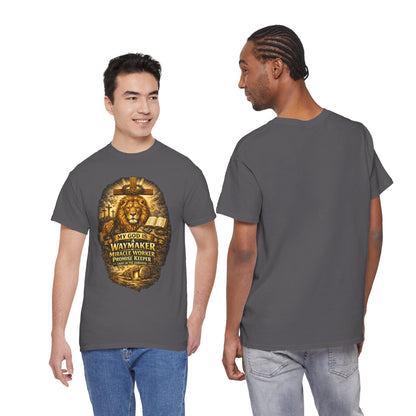 Christian Lion of Judah T-Shirt – Waymaker Miracle Worker Faith Shirt, Jesus Cross Graphic Tee, Bible Verse Religious Shirt, Unisex Christian Apparel