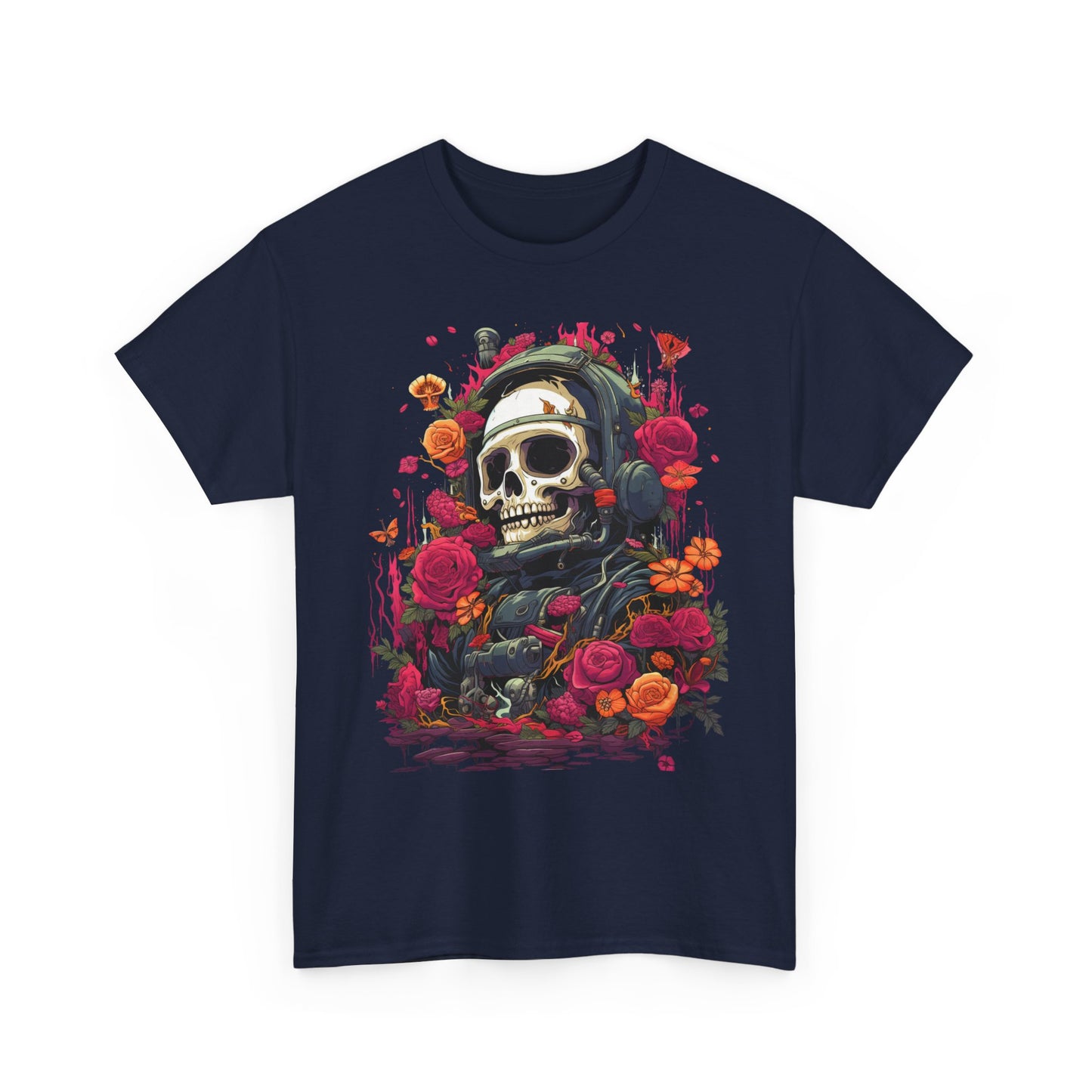 Floral Skull Graphic T-Shirt – Gothic Streetwear Skull with Roses, Dark Aesthetic Skeleton Tee, Edgy Unisex Graphic Shirt