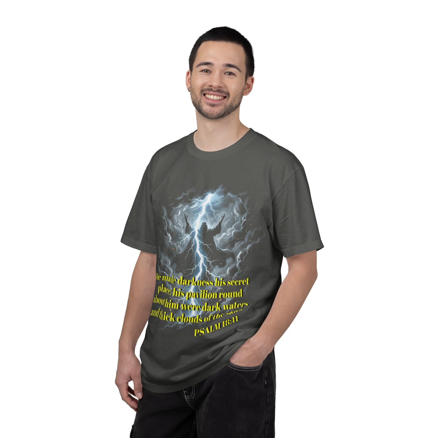 Psalm 18:11 Lightning Storm T-Shirt — Faith-Inspired Graphic Tee