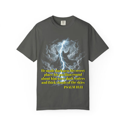 Psalm 18:11 Lightning Storm T-Shirt — Faith-Inspired Graphic Tee