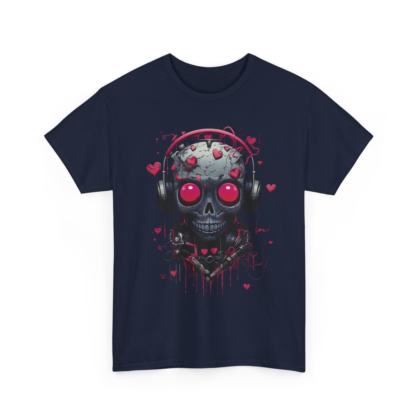 Emo Skull Headphones T-Shirt – Gothic Heartbreak Graphic Tee, Dark Aesthetic Streetwear, Love & Death Punk Shirt