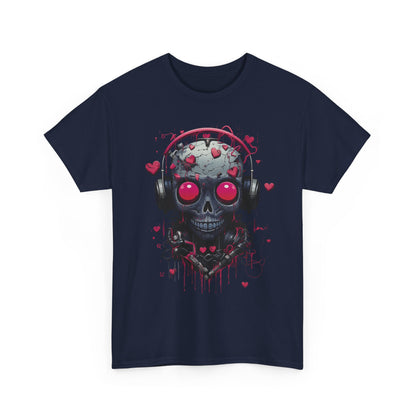 Emo Skull Headphones T-Shirt – Gothic Heartbreak Graphic Tee, Dark Aesthetic Streetwear, Love & Death Punk Shirt