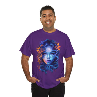 Medusa Moonlight Graphic Tee — Neon Mythical Woman Art T-Shirt